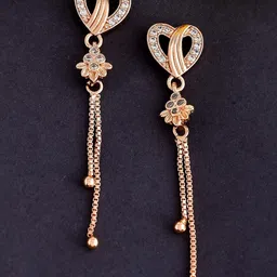NAMAN ARTS Women Rose Gold-Plated Heart Shaped Drop Earrings-image-19