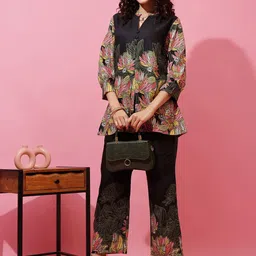SHEETAL Associates Floral Printed Notch Neck Top With Trousers image 4