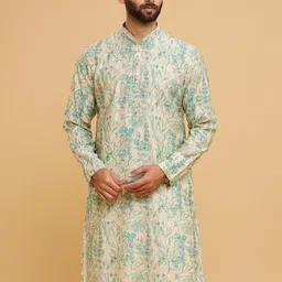 twamev Men Floral Printed Ethnic Kurta with Churidar image 3