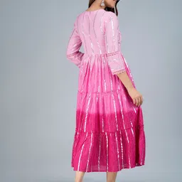 SARAI CREATIONS Women Striped Embellished Fit and Flare Midi Dress image 3