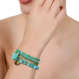 Basraa Set Of 6 Turquoise Studded Elasticated Bracelet-picture-26