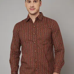 JAPER KURTI Relaxed Ethnic Motifs Printed Spread Collar Pure Cotton Shirt-image-29