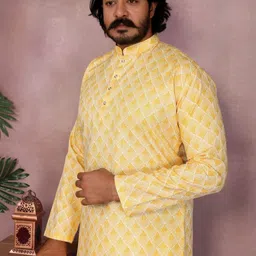 BAFNA MENS WEAR Men Geometric Printed Cotton Kurta with Churidar-image-96