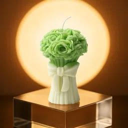 utsav LIGHT Green Flower Bouquet Decorative Candle with Bow – Premium Home Décor Candle image 2