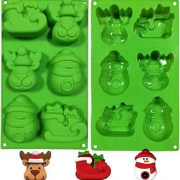 hussain mart Silicone Fondant & Gum paste Mould Skytail 6 Slot Christmas Silicone Mould 3D Christmas Molds Snowman Reindeer Sleigh Shapes for Baking Chocolate Candy Cake Jello Cupcake Muffin Pudding Jello Mousse Candle Wax Melts Handmade Soap-picture-29