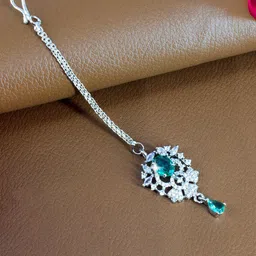 PRIVIU Silver-Plated American Diamond Studded Maang Tikka Head Jewellery-picture-58