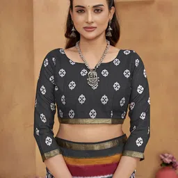 all about you Printed Zari Border Saree With Unstiched Blouse image 5