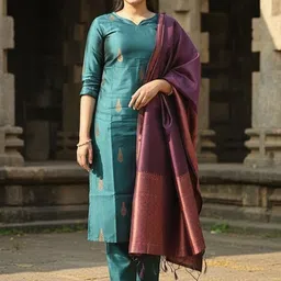 SZN Women Ethnic Motifs Woven Regular Kurta With Trousers & Dupatta image 2