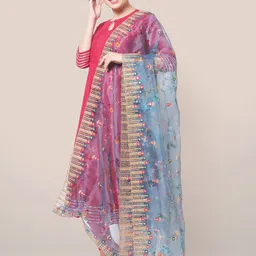 Dupatta Bazaar Floral Embroidered Organza Dupatta With Sequinned image 4