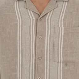 glitchez Striped Cuban Collar Pure Cotton Relaxed Fit Casual Shirt image 4