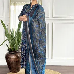 Moda Rapido Ethnic Motifs Printed V-Neck Thread Work Kurta With Palazzos & Dupatta image 4