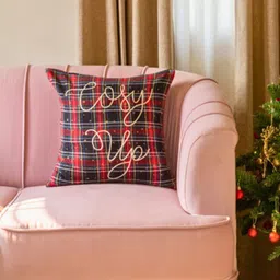 BandBox Red & Black Checked Woollen Square Cushion Covers image 3