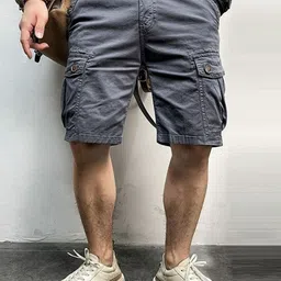 StyleCast Men Solid Regular Fit Knee Length Cotton Cargo Shorts-picture-33