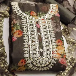 HERE&NOW Embellished Organza Unstitched Dress Material-picture-32