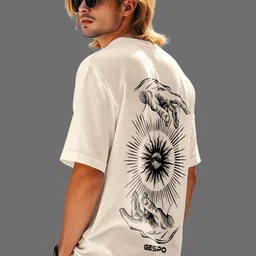 AUSK Graphic Printed Round Neck Drop Shoulder Sleeves Oversized Pure Cotton T-shirt image 4