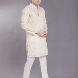 PulseIQ Men Printed Thread Work Kurta image 5