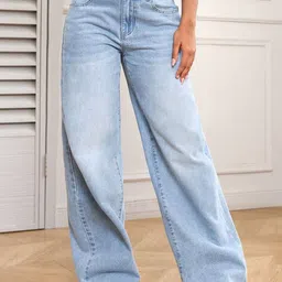 NUCOUTHS Women Mid-Rise Light Fade Whiskers and Chevrons Wide-leg Jeans-image-98
