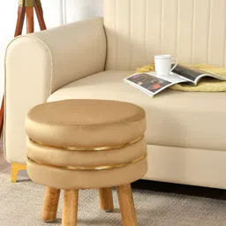 NACIA Beige & Gold Toned Round Shape Wooden Ottomans-image-92