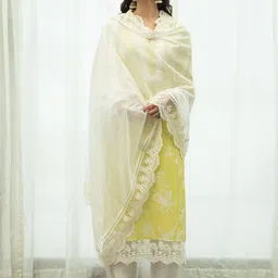 ROZE Women White Cotton Dupatta-picture-22