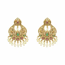 South Temple Jewellery Gold-Plated Artificial Stones And Beaded Crescent Shaped Chandbalis image 2