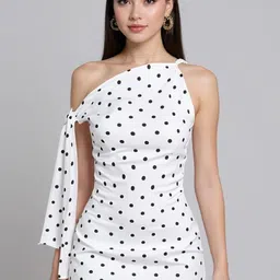 Outzidr Women Polka Dot Print Monochrome Sheath Mini Dress-picture-23