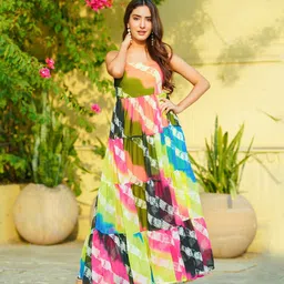 Ambraee Ombre Dyed Chiffon Tiered Empire Maxi Dress-picture-40