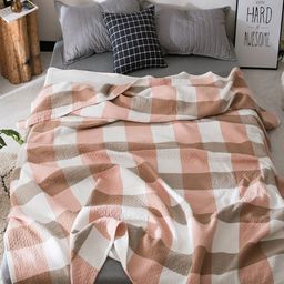 JC HOME White & Peach-Coloured Checked AC Room 350 GSM Double Bed Quilt-picture-31
