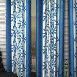 BELLA TRUE Blue & White 4 Pieces Floral Printed Black Out Door Curtains-picture-38