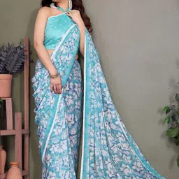 Moda Rapido Floral Embroidered Pure Georgette Saree image 2
