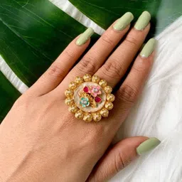 I Jewels Gold-Plated Stone-Studded Adjustable Finger Ring image 1