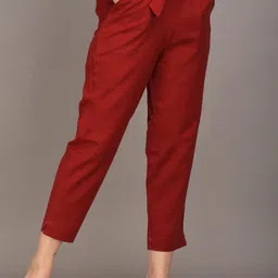 VYMO Women Slim Fit Mid-Rise Easy Wash Cotton Trousers-image-0