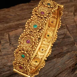Kushal's Fashion Jewellery Gold Plated Ruby Stone Studded Bangle image 1