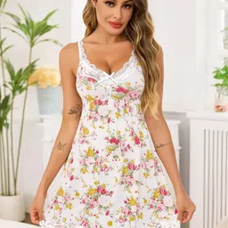 Ucollection Women Satin Floral Printed Baby Dolls-picture-42