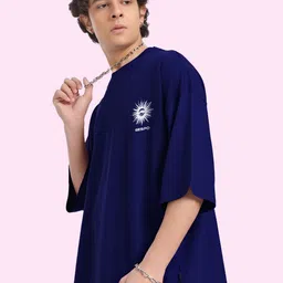 AUSK Graphic Printed Round Neck Drop Shoulder Sleeves Oversized Pure Cotton T-shirt image 4