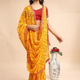 Mitera Ethnic Motifs Embroidered Pure Georgette Bandhani Saree image 3