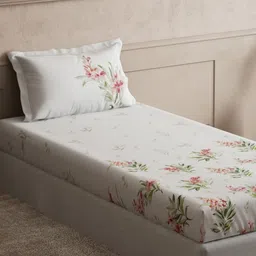 DDecor Pink & White Floral Printed 144 TC Cotton Single Bedsheet Set 1.52 m x 2.24 m image 2