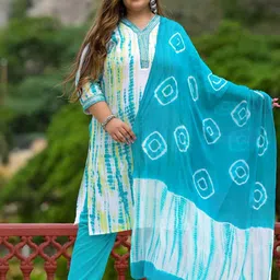 Lee Moda Women Plus Size Abstract Printed Kurta with Trousers & Dupatta-image-57