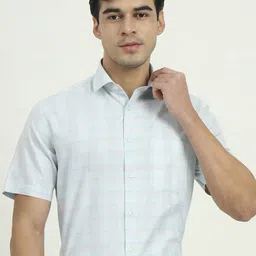 Greenfibre Checked Cutaway Collar Slim Fit Formal Cotton Shirt-image-84