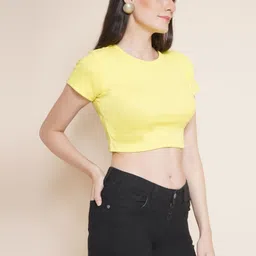 CORSICA Women Ribbed Round Neck Short Sleeve Fitted Crop Top-image-43