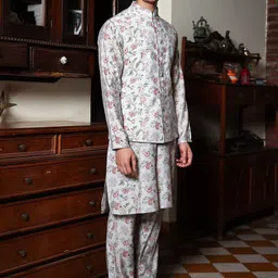 PATR Printed Chanderi BundiWoven Nehru Jacket image 2