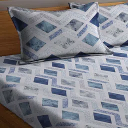 Myntra Elegant Homes Blue & Grey Geometric 400 TC King Bedsheet with 2 Pillow Covers image 2