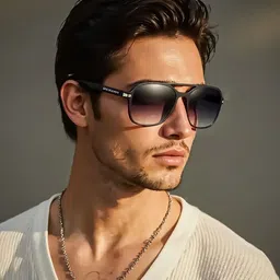 Jiebo Men Black Lens & Black Rectangle Sunglasses image 2