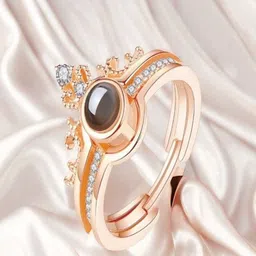 PASU FASHION Silver-Plated Artificial Stones Studded Couple Finger Rings image 1