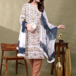 SINGNI Women Ethnic Motifs Regular Kurta with Trousers & Dupatta image 4