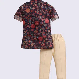 LITTLE COLLARS Boys Floral Printed Pure Silk Kurta with Pyjamas image 4