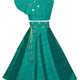 Sangria Girls Mirror Embroidered Round Neck Ethnic Wear Embellished Lehenga & Crop Top-image-96