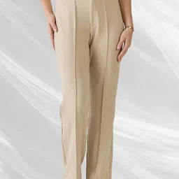 kotty Women Regular Fit Beige Viscose Rayon Trousers-picture-20