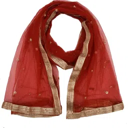 whiteheaven Cotton Blend Self Design Maroon Women Dupatta-picture-19