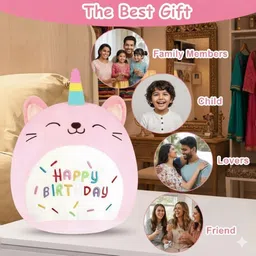 divaa toys Happy Birthday Plush Pillow Combo | Unicorn, Cat & Fish Set - 34 cm image 2