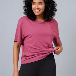 dida Women Solid Round Neck Polyester Pink T-Shirt image 1